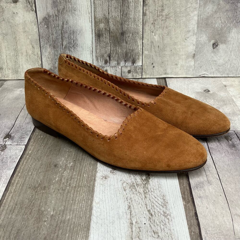 Calvin Klein Shoes Sz 9 Narrow Suede Point Toe Loafers Brown Tan Made in Italy